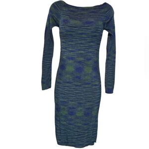 MISSONI Striped Blue and Green Knit Midi Dress